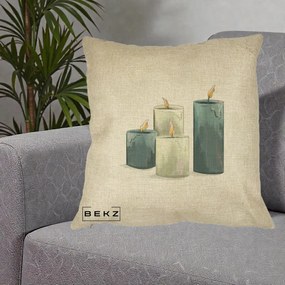 Perna Decorativa Lumanari Hygge Alb-Verde, 40x40 cm, Crem, Husa Detasabila, Perna Inclusa, BEKZ®