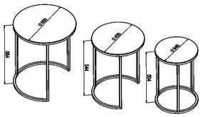 Set 3 Masute Auxiliare, Sticla / Metal, Alya, Negru