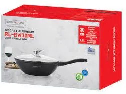 Tigaie wok+capac Royalty Line RL-BW30M, 30 cm, acoperiremarmură, inducție,, negru