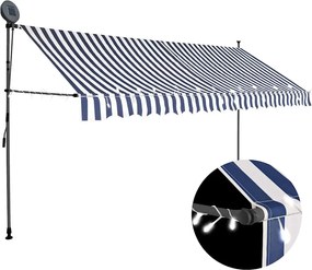 vidaXL Copertină retractabilă manual cu LED, albastru & alb, 400 cm