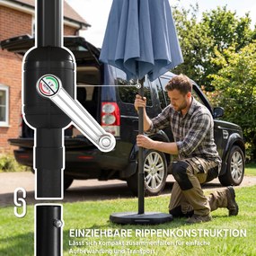 Outsunny Umbrelă de soare Ø295 cm, UV 30+ umbrelă rotundă pentru balcon, umbrelă de plajă, umbrelă de piață pentru plajă balcon grădină, Albastru | Aosom Romania