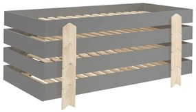 Set 4 paturi stivuibile pentru copii MODULO, gri, din MDF și pin masiv, cu somiere cu lamele incluse – Vipack
