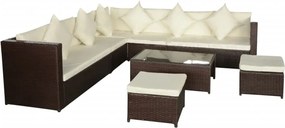 vidaXL Set mobilier de grădină cu perne, 8 piese, maro, poliratan