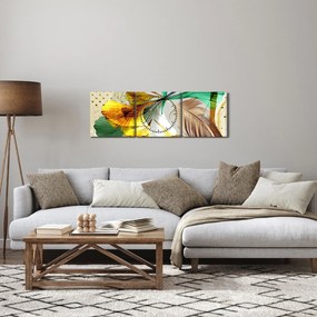 Tablou - Frunze cu pană (cu ceas) (90x30 cm)