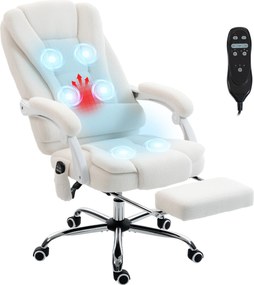 Vinsetto Fotoliu de birou executive cu masaj și încălzire înălțime reglabilă spătar înclinabil tapițerie din in alb | Aosom Romania