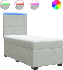 vidaXL Pat box spring cu saltea, gri deschis, 90x200 cm, catifea