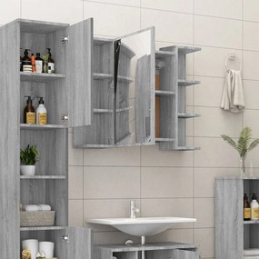 Dulap de baie cu oglinda gri sonoma 80x20,5x64 cm lemn compozit sonoma gri