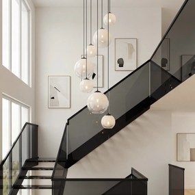 Lampă suspendată modernă neagră cu sticlă albă rotundă cu 7 lumini - Misty