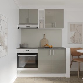 Set Bucatarie Karo V4, Gri Lucios/Alb, MDF, Blat Thermo 28 mm, L 140 cm