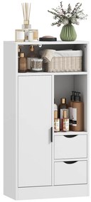 HOMCOM Dulap de Baie cu 2 Sertare Compartiment Deschis și Rafturi Reglabile pentru Spațiu Mic 50x25x100 cm Alb | Aosom Romania