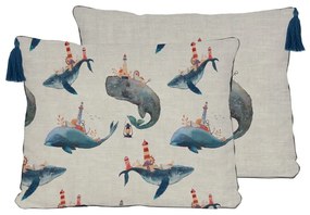 Pernă decorativă cu amestec de in Little Nice Things Whale, 50 x 35 cm