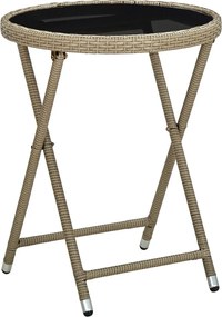 vidaXL Masă de ceai, bej, 60 cm, poliratan și sticlă securizată