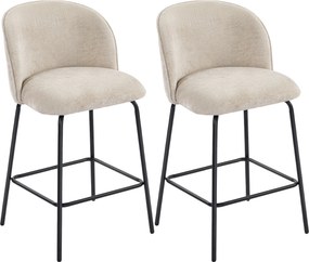 HOMCOM Set 2 Scaune de Bar din Chenille, 68 cm, cu Spătar și Suport pentru Picioare, Cadru din Oțel, Bej | Aosom Romania
