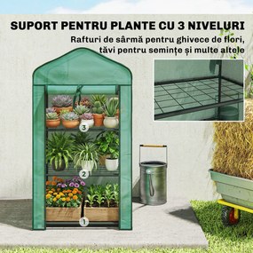 Outsunny Mini seră de grădină cu husă din PE, 3 rafturi și ușă rulabilă, 59x39x127 cm, verde | Aosom Romania