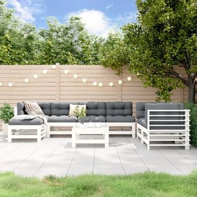 3186579 vidaXL Set mobilier relaxare grădină, 8 piese, alb, lemn masiv de pin