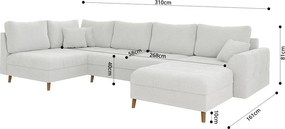 Colțar crem cu tapițerie din țesătură bouclé (colț dreapta/în formă de "U") Ariella – Ropez