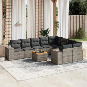 vidaXL Set mobilier de grădină cu perne, 10 piese, gri, poliratan