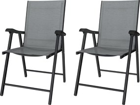 Outsunny Set de 2 scaune pliabile cu spătar înalt și cotiere, Gri deschis | Aosom Romania
