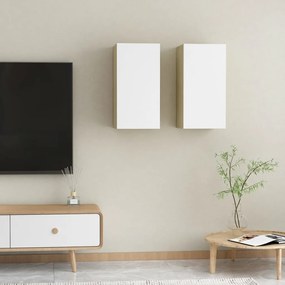 803337 vidaXL Comode TV, 2 buc., alb și stejar Sonoma, 30,5x30x60 cm, PAL