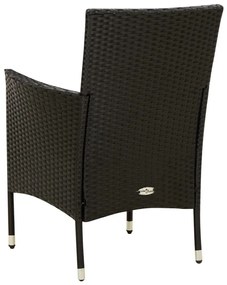 Set mobilier de exterior cu perne, 5 piese, negru, poliratan Alb si negru, Lungime masa 150 cm, 5