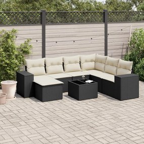 3255243 vidaXL Set mobilier de grădină cu perne, 8 piese, negru, poliratan