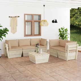 3063519 vidaXL Set mobilier grădină din paleți, 6 piese, cu perne, lemn molid