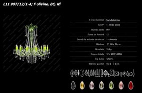 Lustra 12 brate cristal Bohemia L11 907/12/1-A, F olivine, BC