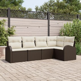 vidaXL Set de canapele pentru grădină cu pernă 5 pcs Maro Rattan poli