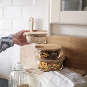 Recipient din sticlă cu capac din bambusFlorina Clavato , 640 ml, L