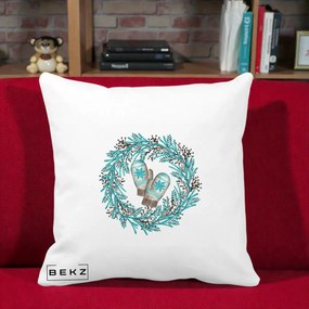 Perna Decorativa Coroana Turcoaz cu Manusi, 40x40 cm, Alba Mata, Husa Detasabila, Perna Inclusa, BEKZ®