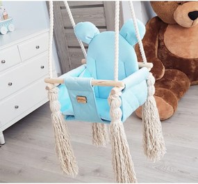 Leagan pentru copii si bebelusi, Catifea Velvet, perna detasabila ursulet Teddy Baby blue