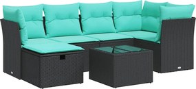 vidaXL Set canapele de grădină cu perne, 7 piese, negru, poliratan