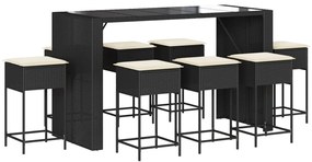 3261513 vidaXL Set mobilier bar de grădină cu perne, 9 piese, negru, poliratan