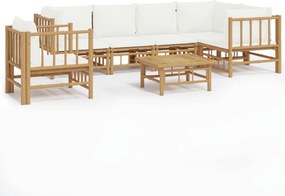 vidaXL Set mobilier de grădină cu perne alb crem, 7 piese, bambus