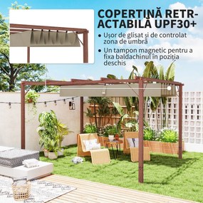 Outsunny Pergolă de Grădină cu Acoperiș Retractabil și Cadru din Aluminiu cu Aspect de Lemn, 382x300x232 cm, Lemn Natural | Aosom Romania