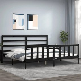 3191930 vidaXL Cadru pat cu tăblie 200x200 cm, negru, lemn masiv