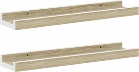 vidaXL Rafturi de perete, 2 buc., alb și stejar sonoma, 40x9x3 cm