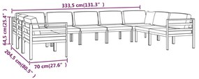 Set mobilier de gradina cu perne, 9 piese, antracit, aluminiu 4x colt + 5x mijloc, 1
