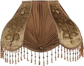 Abajur victorian din textil, maro, în formă de cupolă, cu broderie, plisuri și franjuri cu mărgele, 22 x 39 cm, „Albertine”