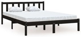 Cadru de pat, negru, 140x190 cm, lemn de pin masiv Negru, 140 x 190 cm