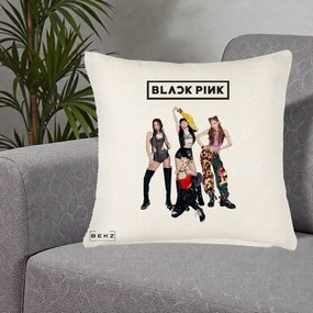 Perna Personalizata K-pop BLACKPINK Fotografie de Grup, 40x40 cm, Crem Reliefat, Husa Detasabila, Perna Inclusa, BEKZ®