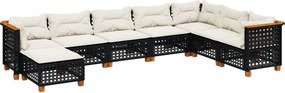 vidaXL Set mobilier de grădină cu perne, 8 piese, negru, poliratan