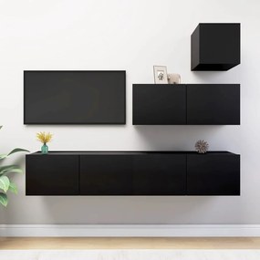 Set dulapuri TV, 4 piese, negru, PAL 1, Negru, 80 x 30 x 30 cm