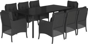 vidaXL Set mobilier de grădină cu perne, 9 piese, negru, poliratan