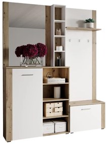 Set mobilier hol Fulgores (stejar artisan + alb) (cu oglindă). 1116335