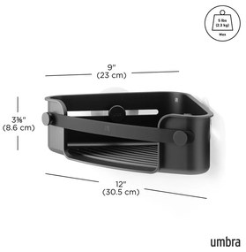 Raft pentru baie negru autoadeziv, pentru colț, din plastic Flex Adhesive – Umbra