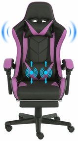 Scaun gaming, masaj în perna lombară, suport picioare, piele PU, Negru/Mov