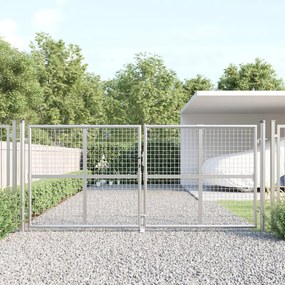 vidaXL Poartă de grădină din plasă, argintie, 300x125 cm, oțel galvanizat