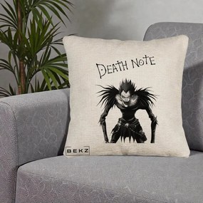 Perna Personalizata Death Note Ryuk Shinigami Alb-Negru, 40x40 cm, Bej Canapea, Husa Detasabila, Perna Inclusa, BEKZ®