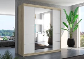 Dulap cu uși glisante DALMATIA – cu oglindă – 200x58x215 cm – Sonoma / Alb